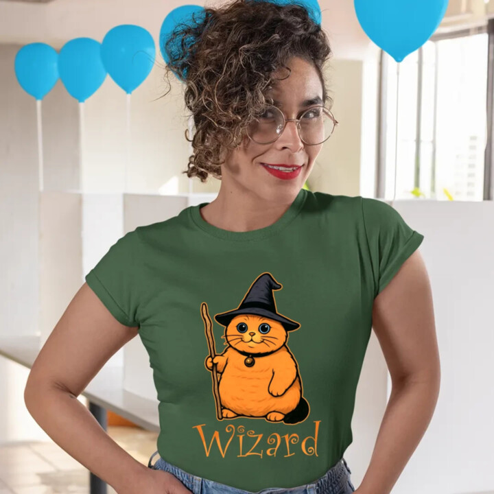 Wizard - mačací čarodejník - dámske tričko s potlačou