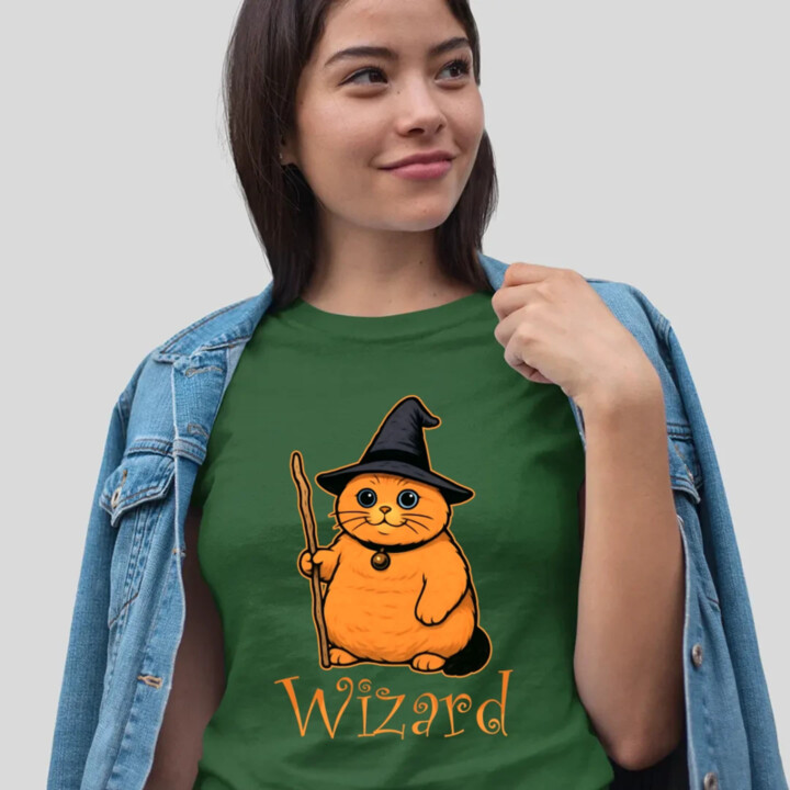 Wizard - mačací čarodejník - dámske tričko s potlačou