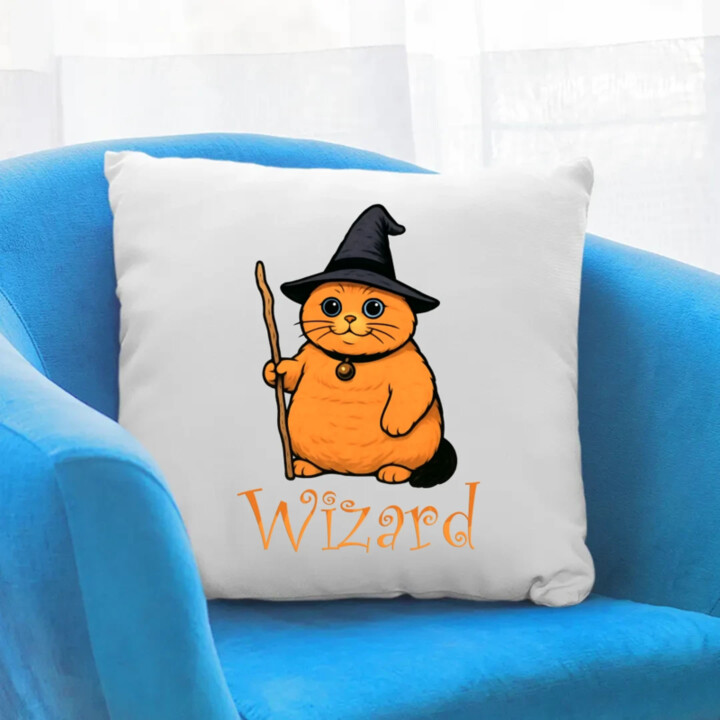 Wizard - mačací čarodejník - vankúš s potlačou