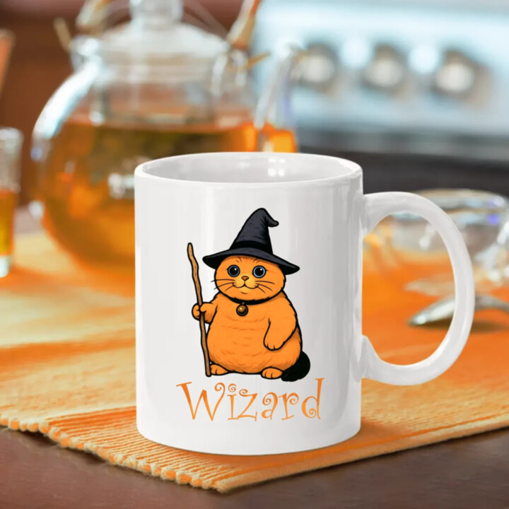 Wizard - mačací čarodejník - keramický hrnček s potlačou