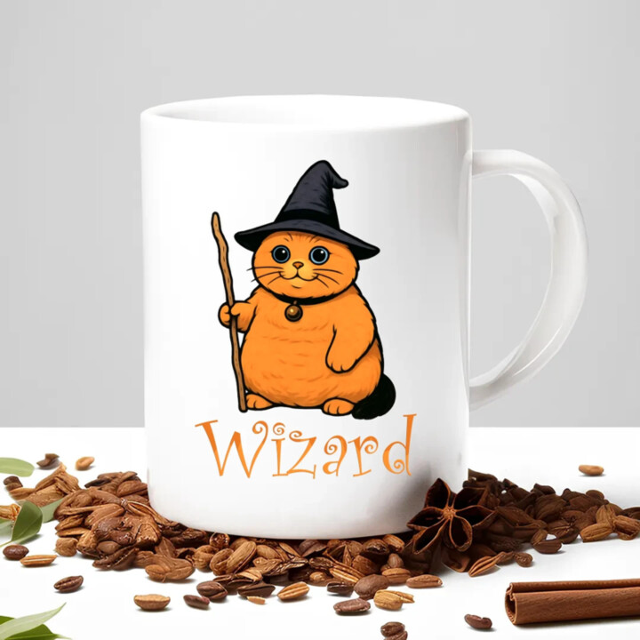 Wizard - mačací čarodejník - keramický hrnček s potlačou