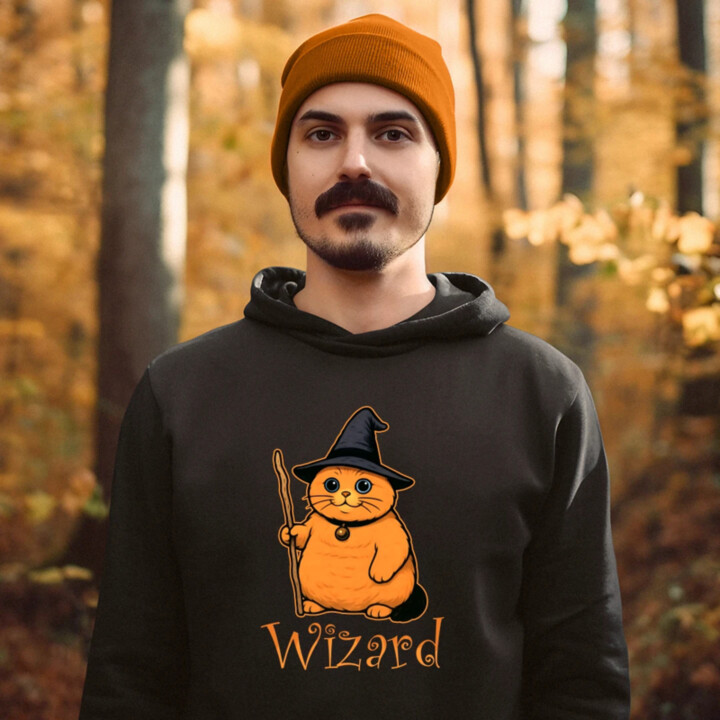 Wizard - mačací čarodejník  - pánska mikina s potlačou