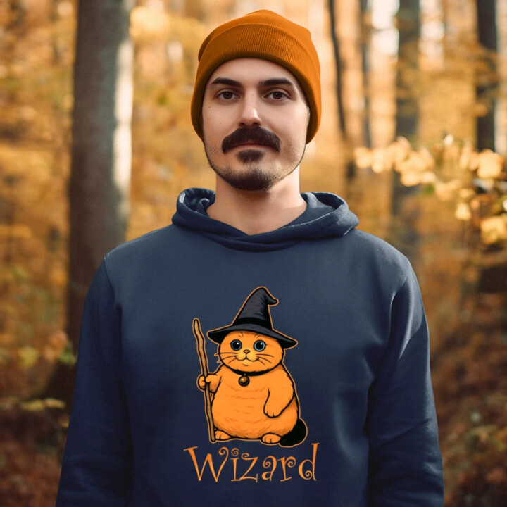 Wizard - mačací čarodejník  - pánska mikina s potlačou