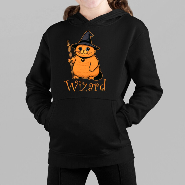 Wizard - mačací čarodejník - detská mikina s kapucňou