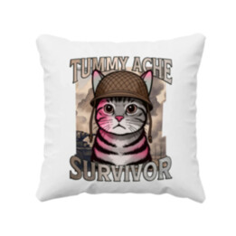 Tummy ache survivor - mačací vojak - vankúš s potlačou