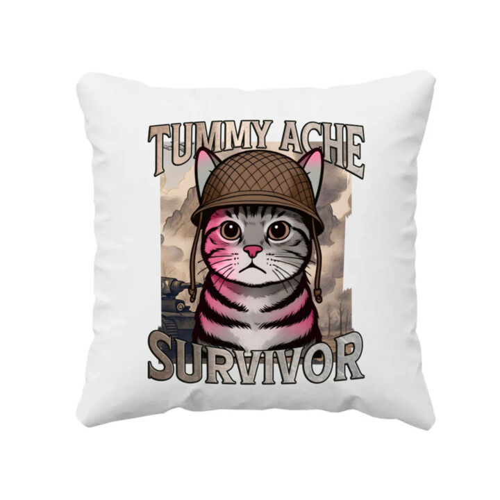 Tummy ache survivor - mačací vojak - vankúš s potlačou