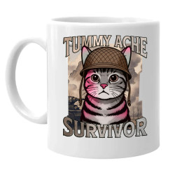 Tummy ache survivor - mačací vojak - keramický hrnček s potlačou