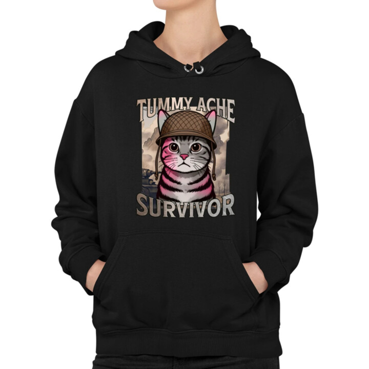 Tummy ache survivor - mačací vojak  - dámska mikina s potlačou