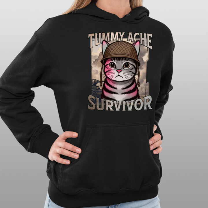 Tummy ache survivor - mačací vojak  - dámska mikina s potlačou