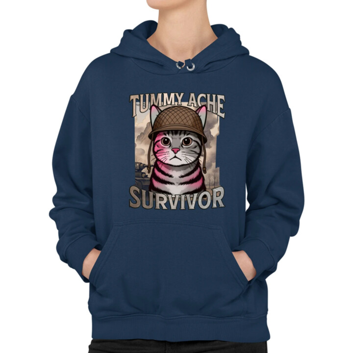 Tummy ache survivor - mačací vojak  - dámska mikina s potlačou