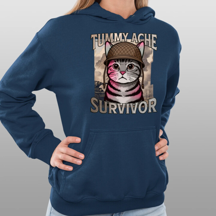 Tummy ache survivor - mačací vojak  - dámska mikina s potlačou
