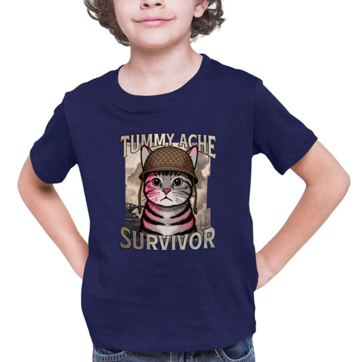 Tummy ache survivor - mačací vojak - detské tričko s potlačou