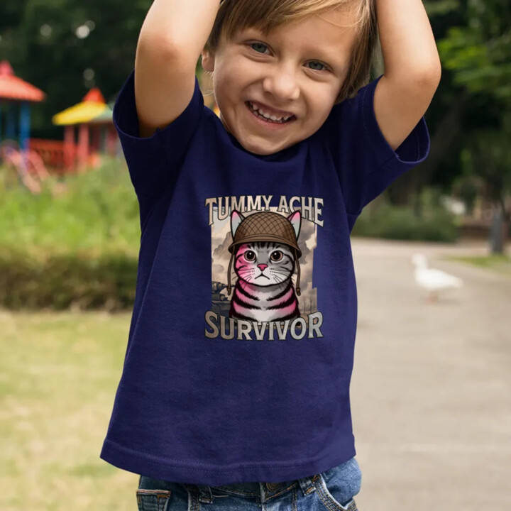 Tummy ache survivor - mačací vojak - detské tričko s potlačou