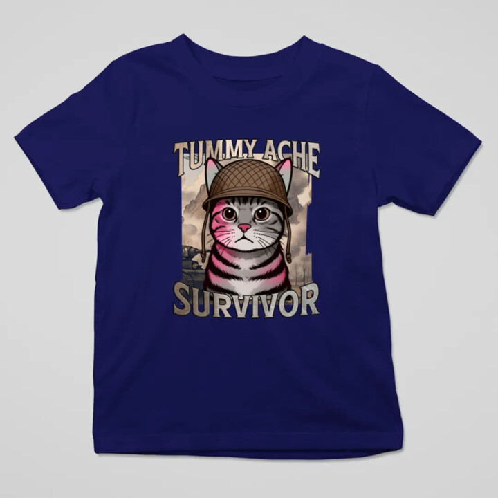 Tummy ache survivor - mačací vojak - detské tričko s potlačou