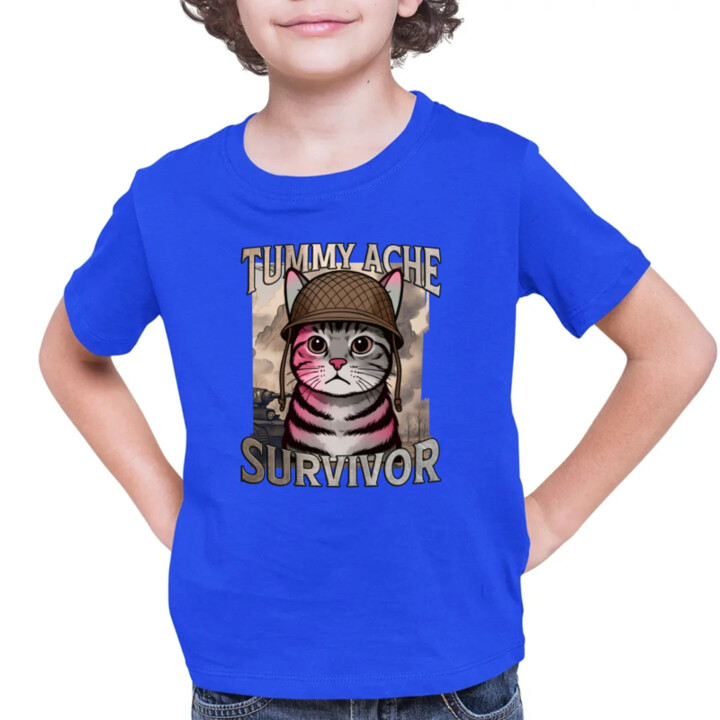Tummy ache survivor - mačací vojak - detské tričko s potlačou