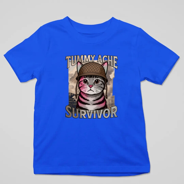 Tummy ache survivor - mačací vojak - detské tričko s potlačou