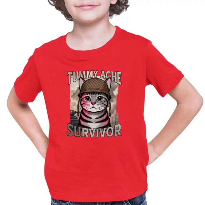Tummy ache survivor - mačací vojak - detské tričko s potlačou