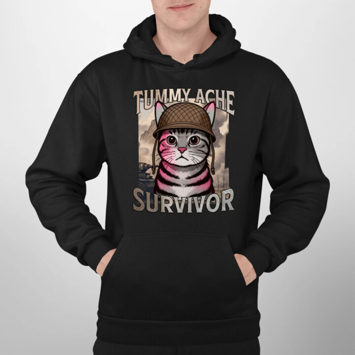 Tummy ache survivor - mačací vojak  - pánska mikina s potlačou