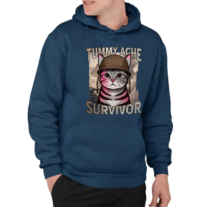 Tummy ache survivor - mačací vojak  - pánska mikina s potlačou