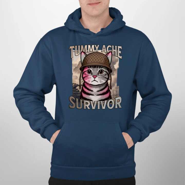 Tummy ache survivor - mačací vojak  - pánska mikina s potlačou