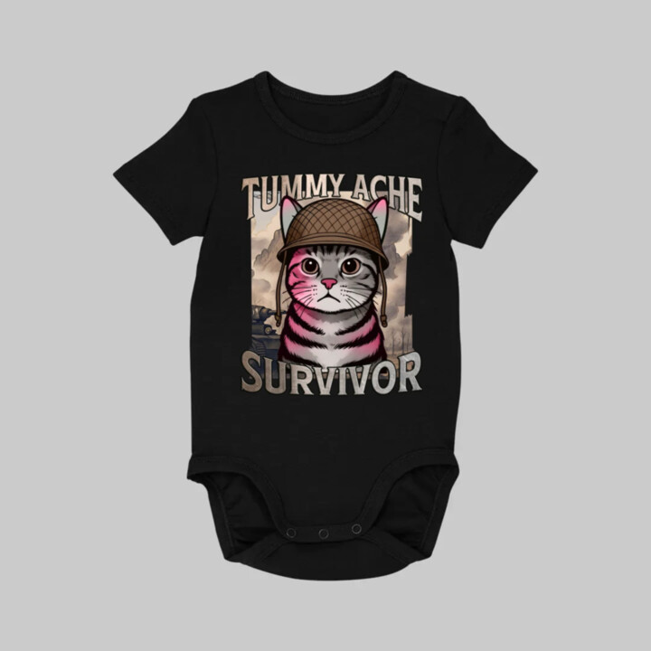 Tummy ache survivor - mačací vojak  - body s potlačou
