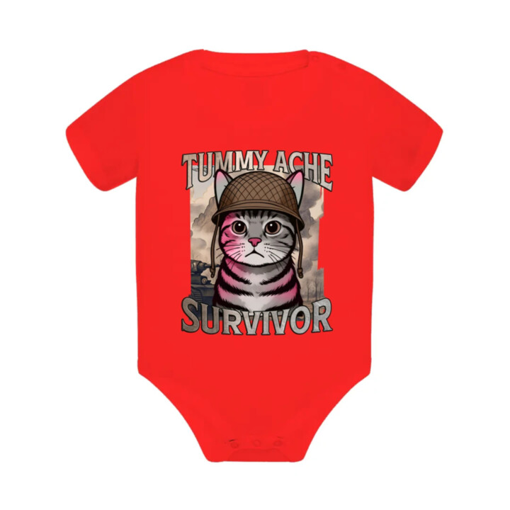 Tummy ache survivor - mačací vojak  - body s potlačou