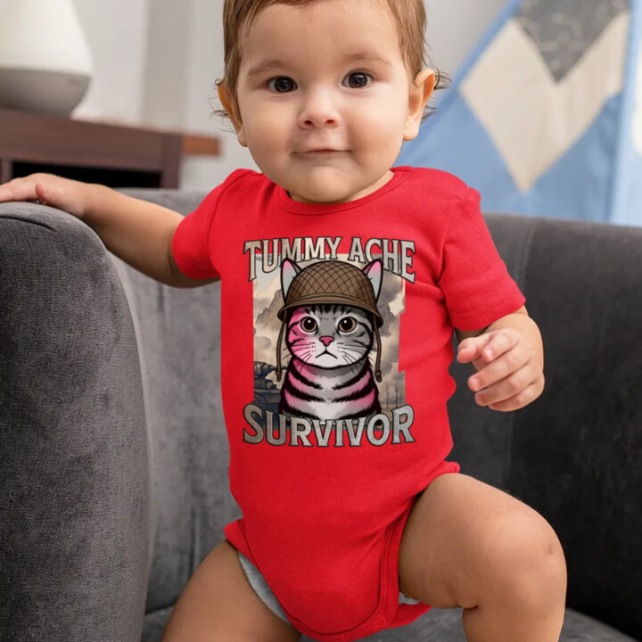 Tummy ache survivor - mačací vojak  - body s potlačou
