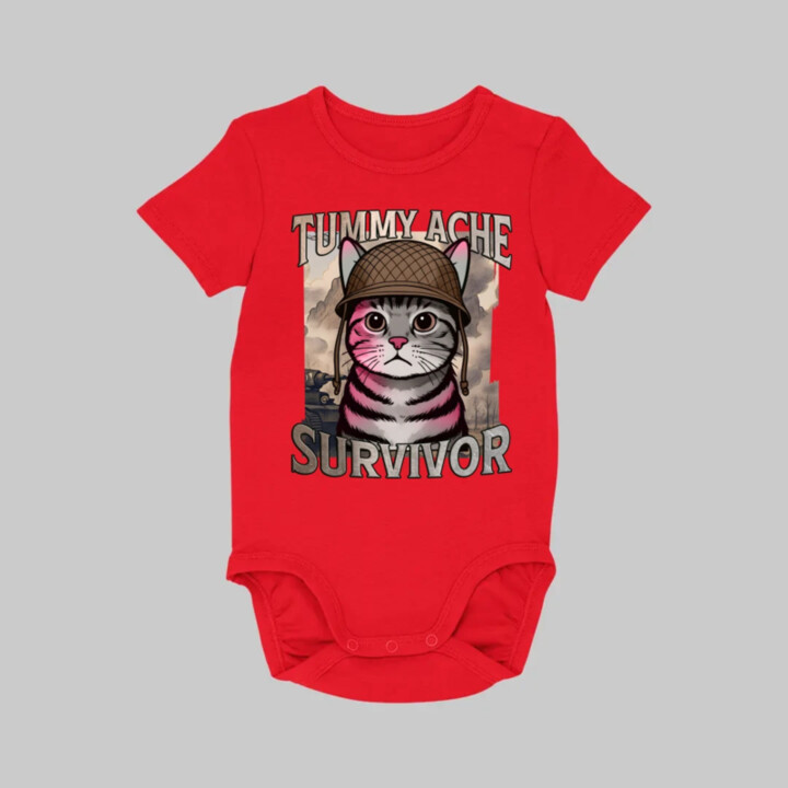 Tummy ache survivor - mačací vojak  - body s potlačou