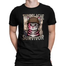 Tummy ache survivor - mačací vojak - pánske tričko s potlačou