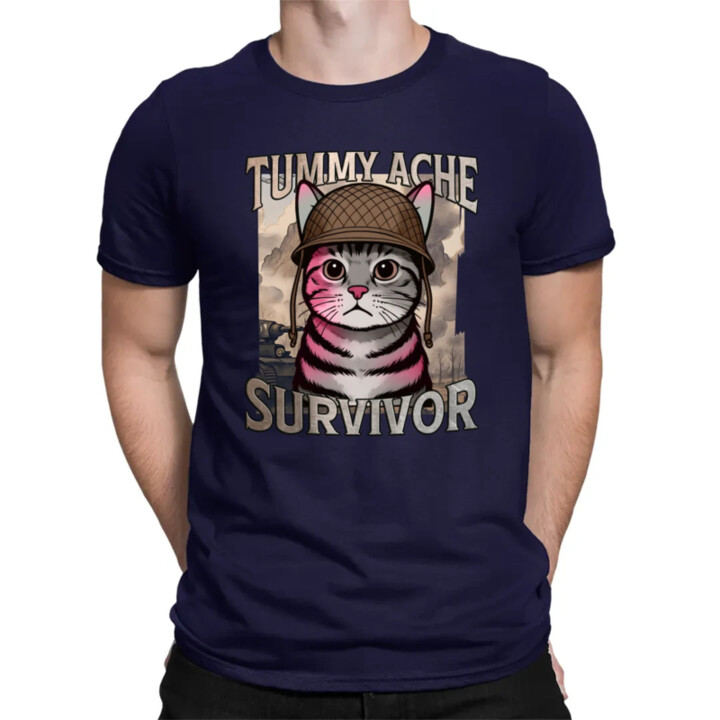 Tummy ache survivor - mačací vojak - pánske tričko s potlačou