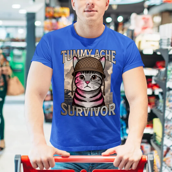 Tummy ache survivor - mačací vojak - pánske tričko s potlačou