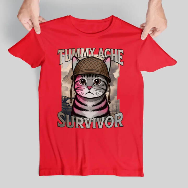 Tummy ache survivor - mačací vojak - pánske tričko s potlačou