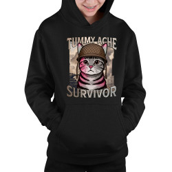 Tummy ache survivor - mačací vojak - detská mikina s kapucňou