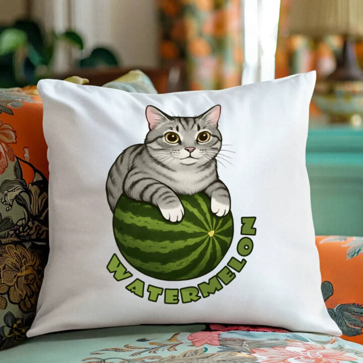Watermelon - mačka na melóne - vankúš s potlačou