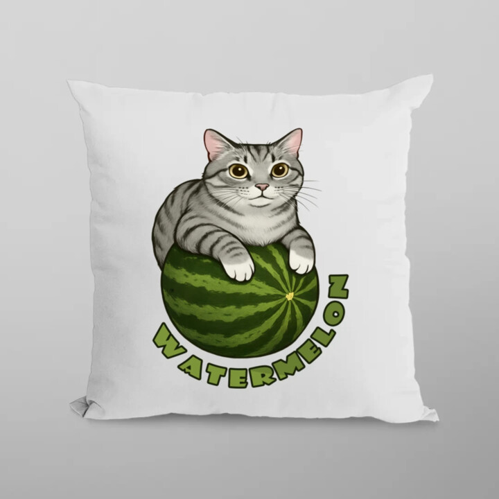 Watermelon - mačka na melóne - vankúš s potlačou