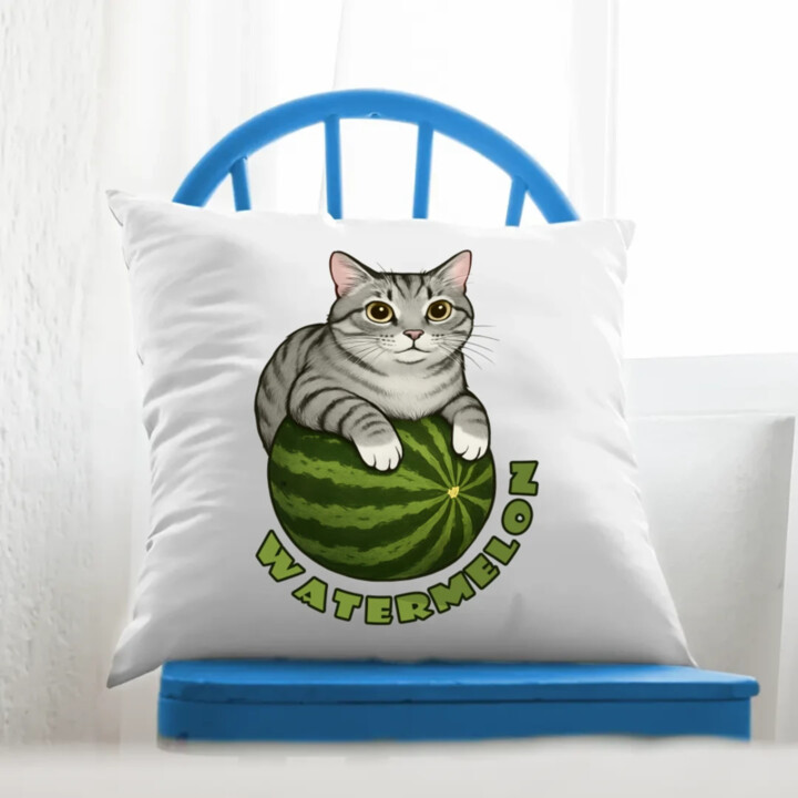 Watermelon - mačka na melóne - vankúš s potlačou