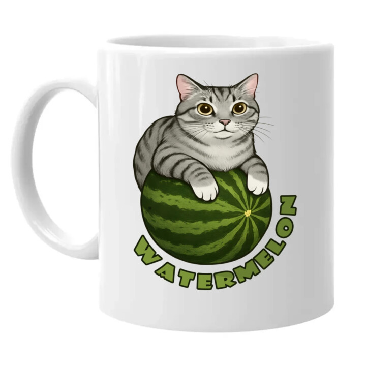 Watermelon - mačka na melóne - keramický hrnček s potlačou
