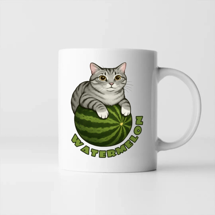 Watermelon - mačka na melóne - keramický hrnček s potlačou