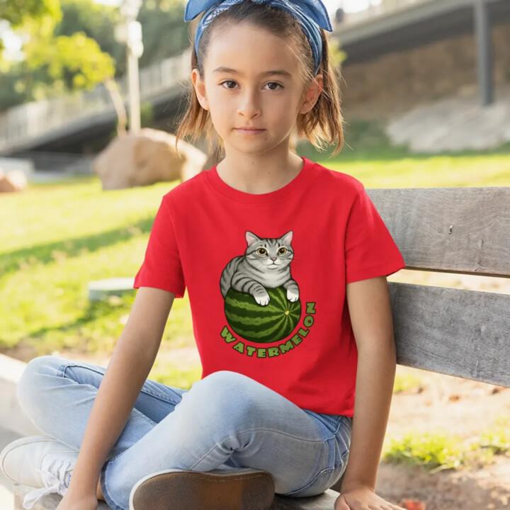 Watermelon - mačka na melóne - detské tričko s potlačou