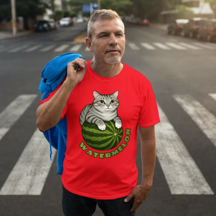 Watermelon - mačka na melóne - pánske tričko s potlačou