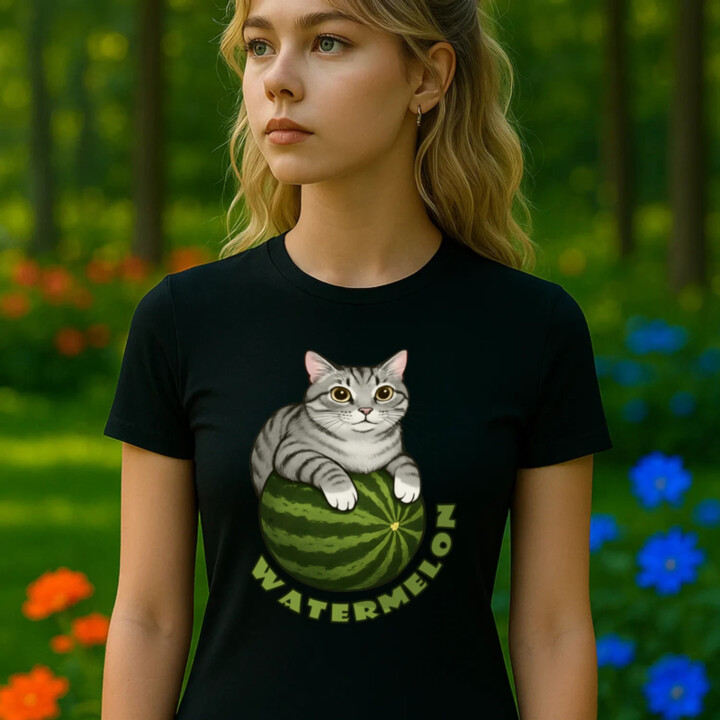 Watermelon - mačka na melóne - dámske tričko s potlačou