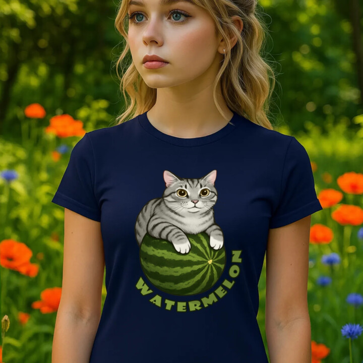 Watermelon - mačka na melóne - dámske tričko s potlačou