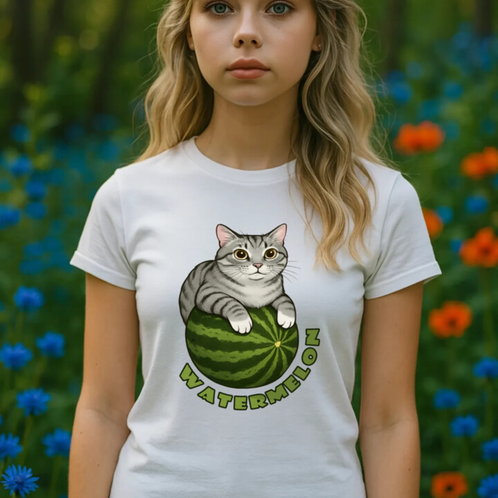 Watermelon - mačka na melóne - dámske tričko s potlačou