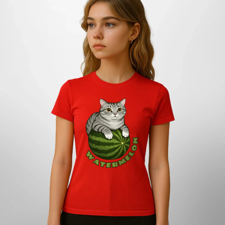 Watermelon - mačka na melóne - dámske tričko s potlačou