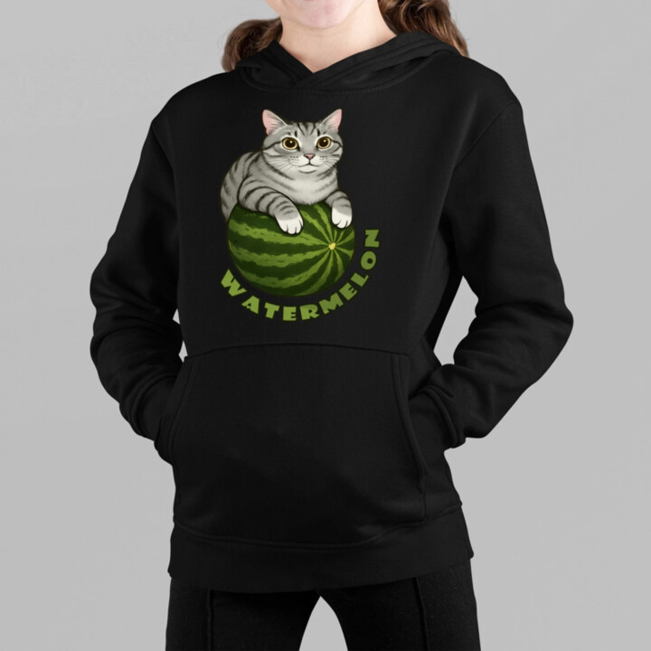 Watermelon - mačka na melóne - detská mikina s kapucňou