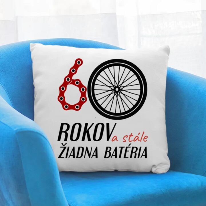 60 rokov a stále žiadna batéria - vankúš s potlačou