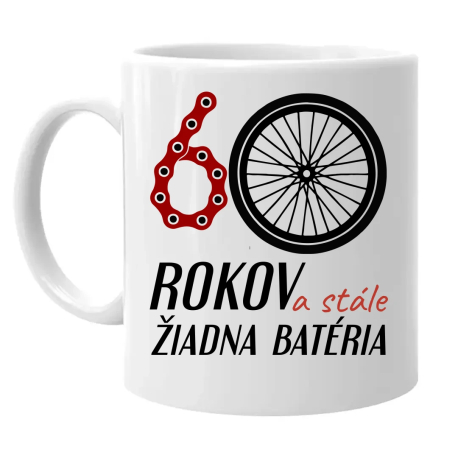 60 rokov a stále žiadna batéria - keramický hrnček s potlačou