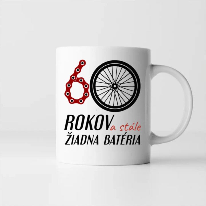 60 rokov a stále žiadna batéria - keramický hrnček s potlačou