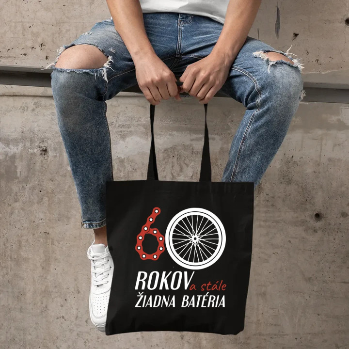 60 rokov a stále žiadna batéria - taška s potlačou