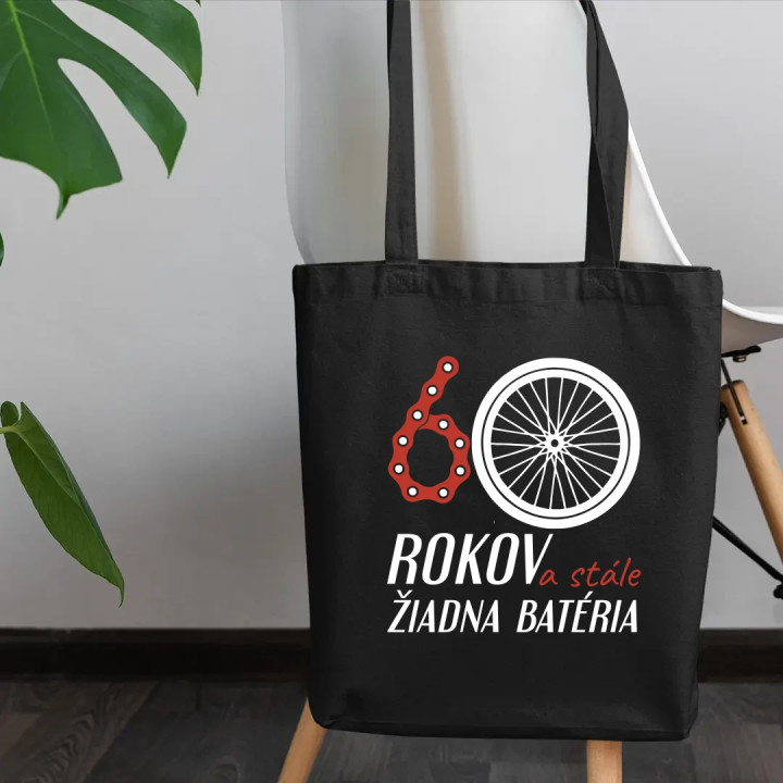 60 rokov a stále žiadna batéria - taška s potlačou